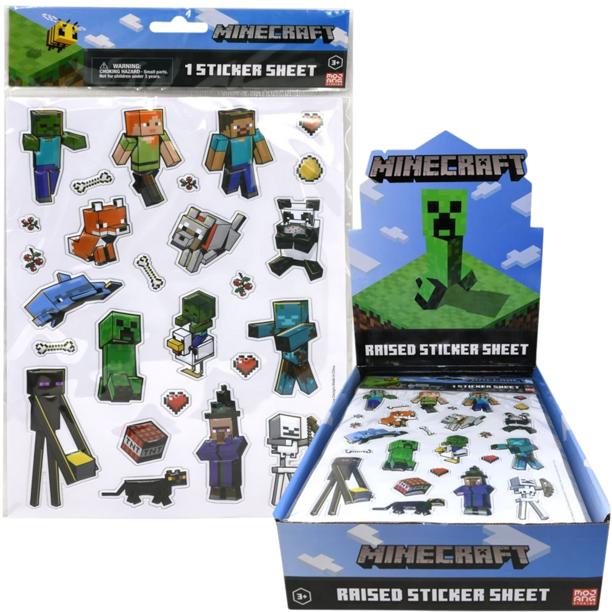 Minecraft Raised Sticker Sheet 24 Count | Cow Crack Wholesale