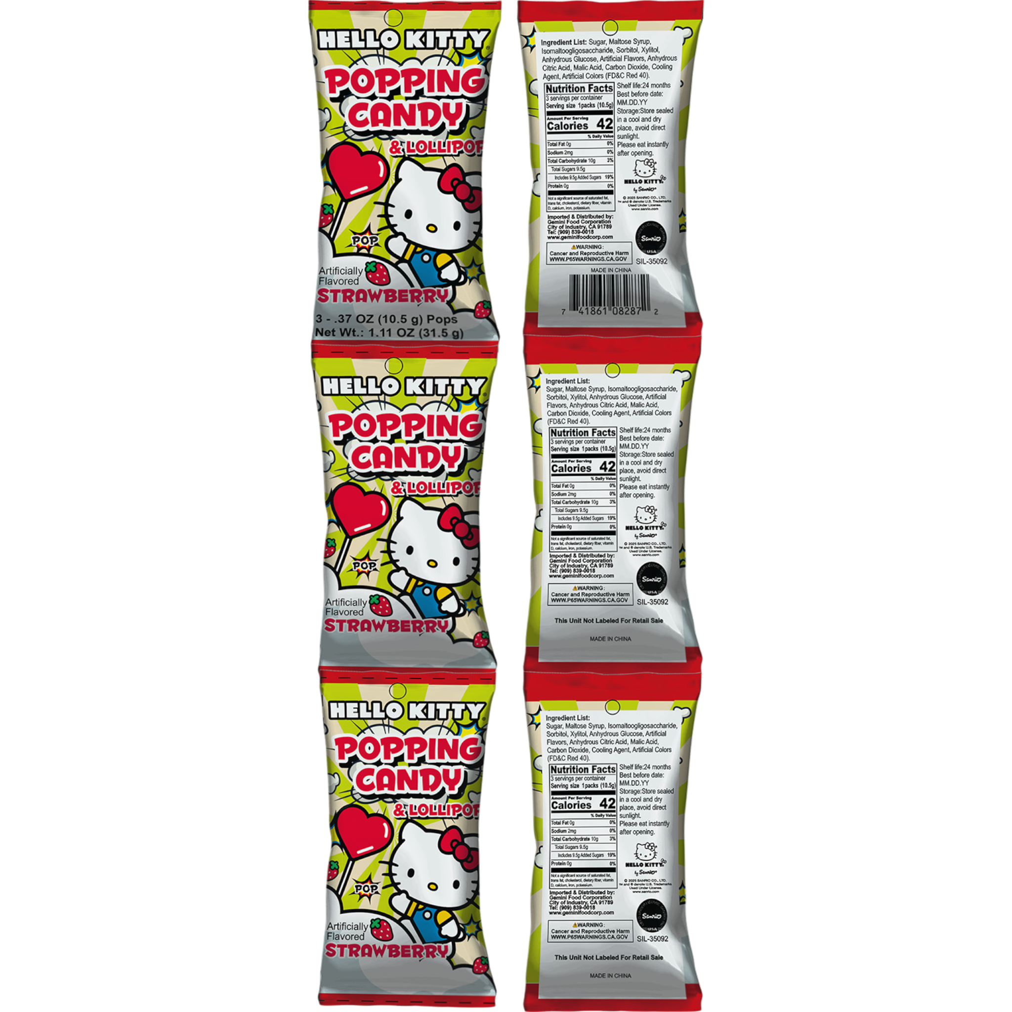 Sanrio Hello Kitty Strawberry Popping Candy & Lollipop 12 Count