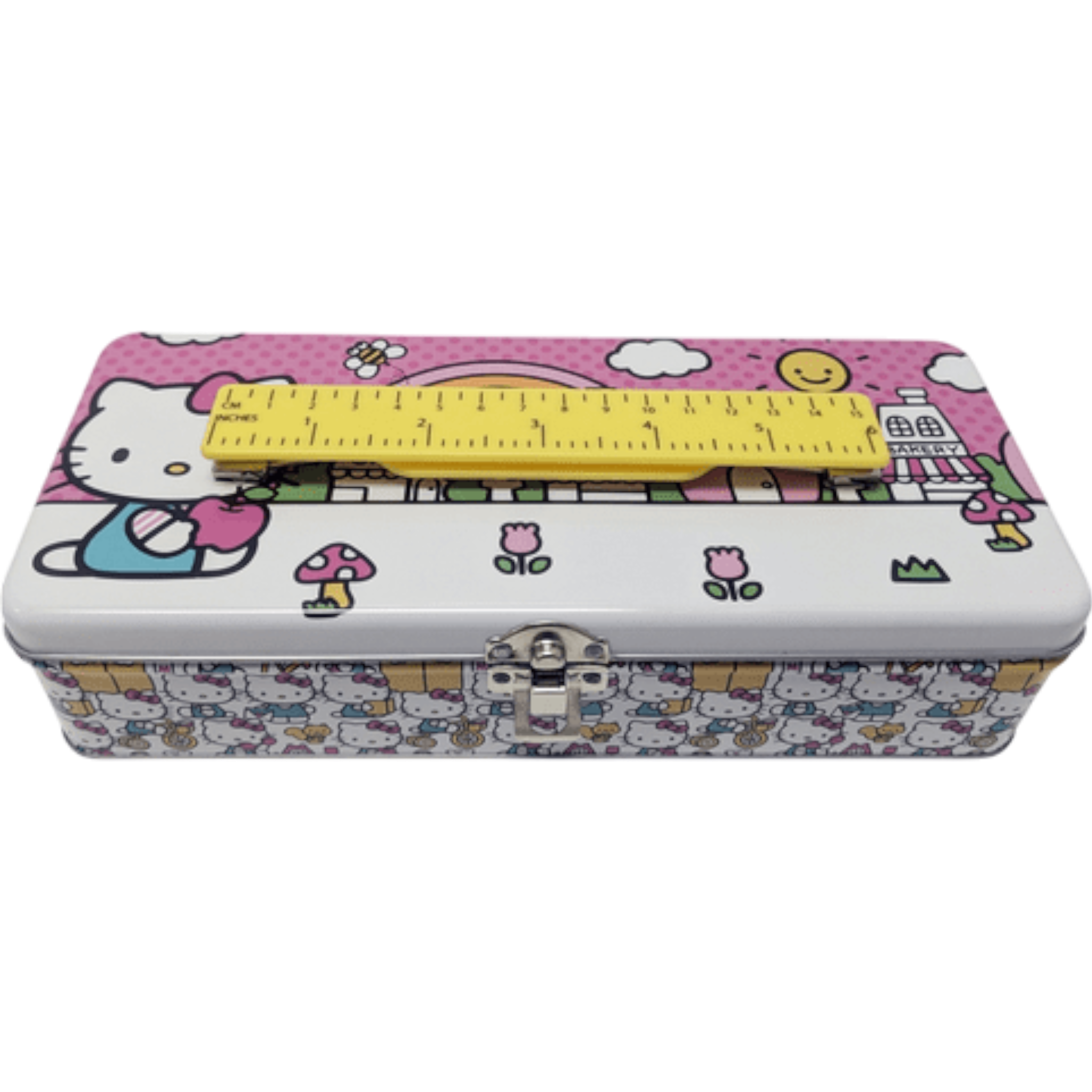 Hello Kitty Large Storage Box Tin With Ruler Handle