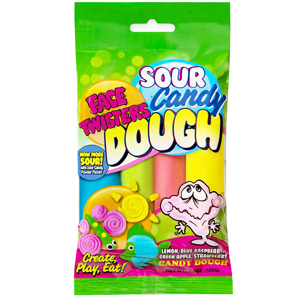Face Twisters Sour Sour Candy Dough 12 Count Cow Crack Wholesale