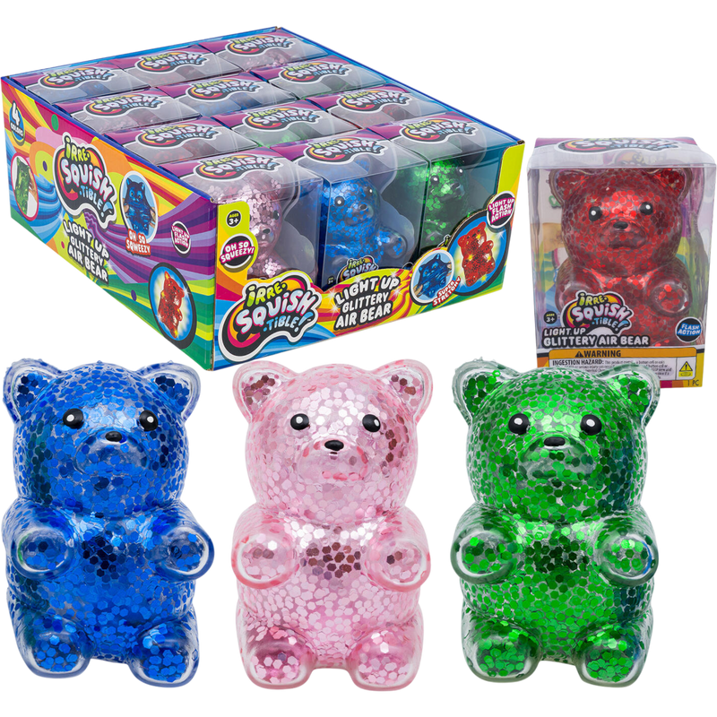 Ja-Ru Irre-Squish-Tible Light Up Glittery Air Bear Fidget Toy 12 Count