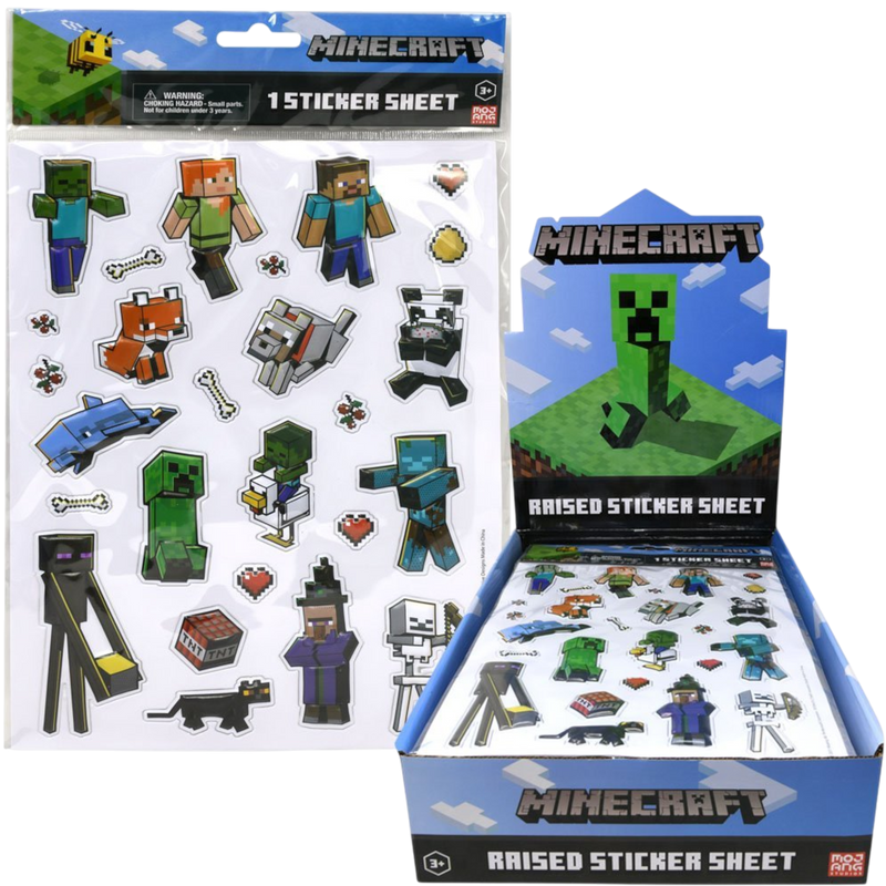 Minecraft Raised Sticker Sheet 24 Count | Cow Crack Wholesale