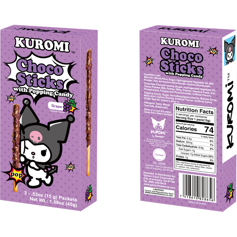 Sanrio Kuromi Choco Sticks with Grape Popping Candy 8 Count