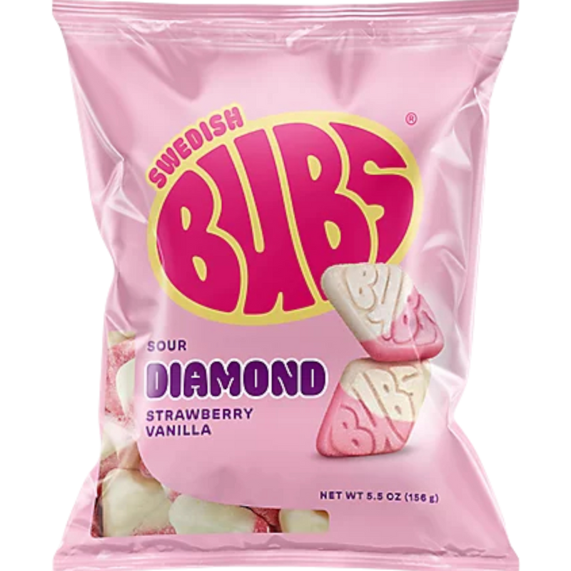 Bubs Sour Diamond Strawberry Vanilla Swedish Candy 8 Count