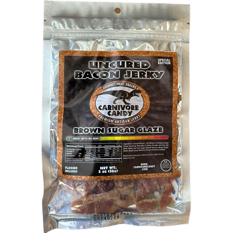 Carnivore Candy Brown Sugar Glaze Bacon Jerky 2 OZ