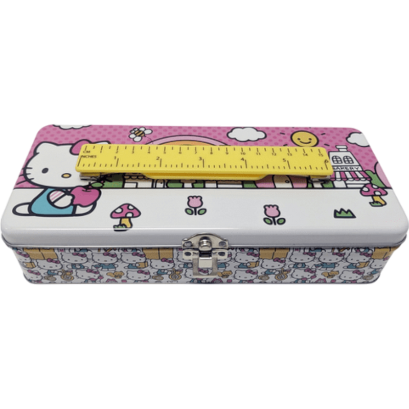 Hello Kitty Large Storage Box Tin With Ruler Handle