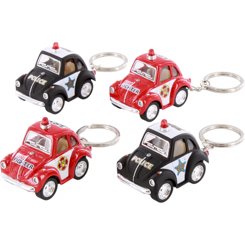 Kinsmart Little Beetle Police/Firefighter Key Chain 2" Diecast 12 Count