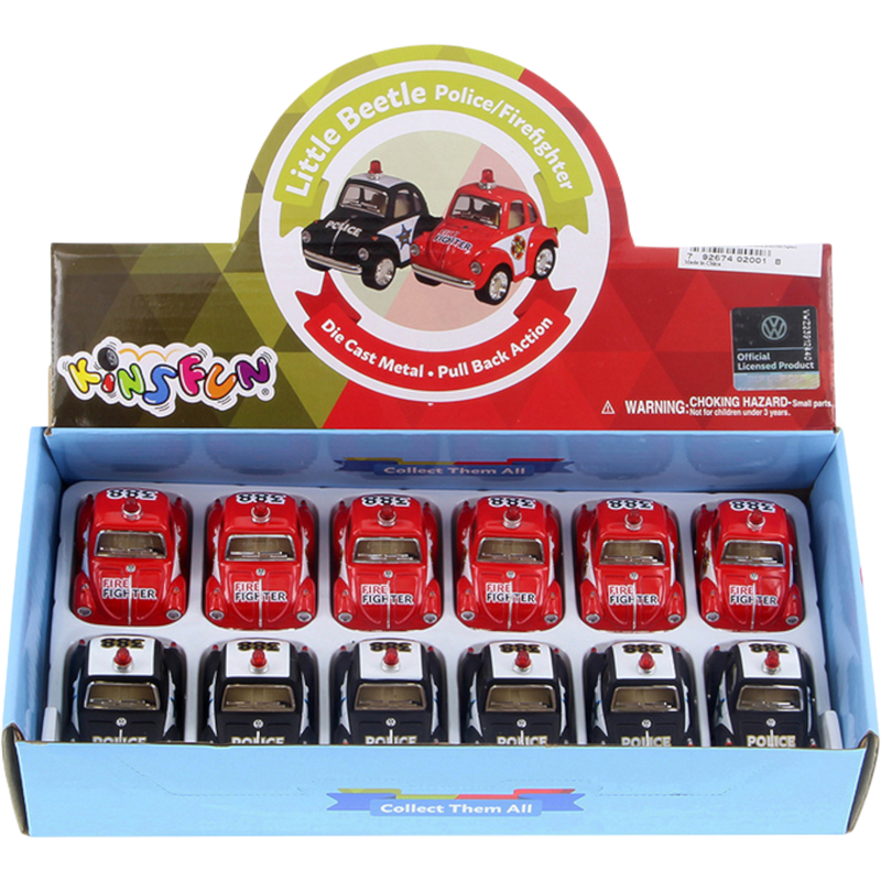 Kinsmart Little Beetle Police/Firefighter Key Chain 2" Diecast 12 Count