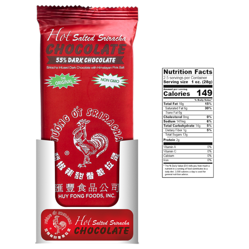 Sriracha Hot Salted Dark 55% Chocolate Bar 12 Count