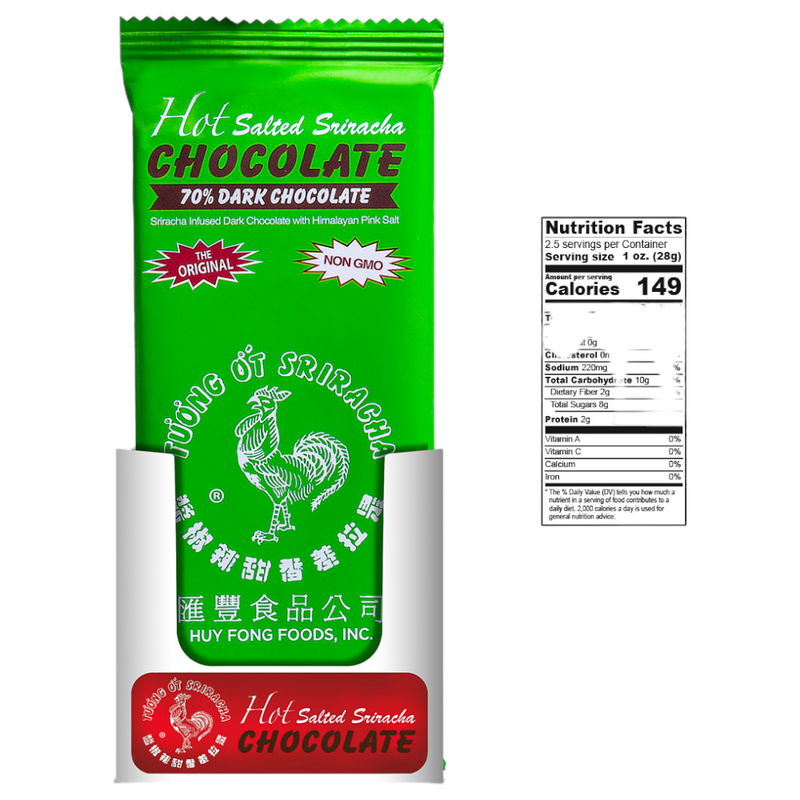 Sriracha Hot Salted Dark 70% Chocolate Bar 12 Count