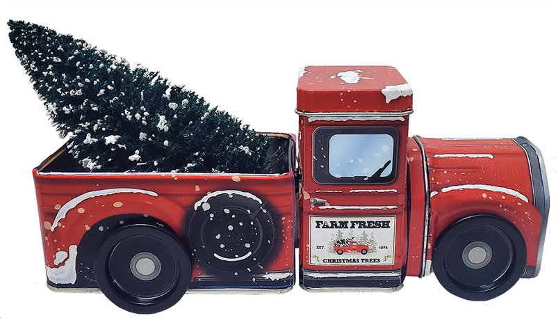 Christmas Tree Pick-Up Truck Tin With Wheels