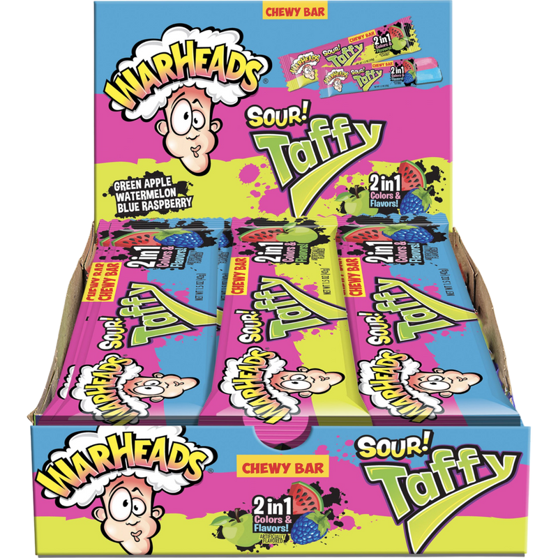 Warheads Sour Taffy Chewy Bar 24 Count