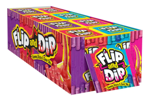 Flip And Dip Gummy Sticks Sour Dip 8 Count
