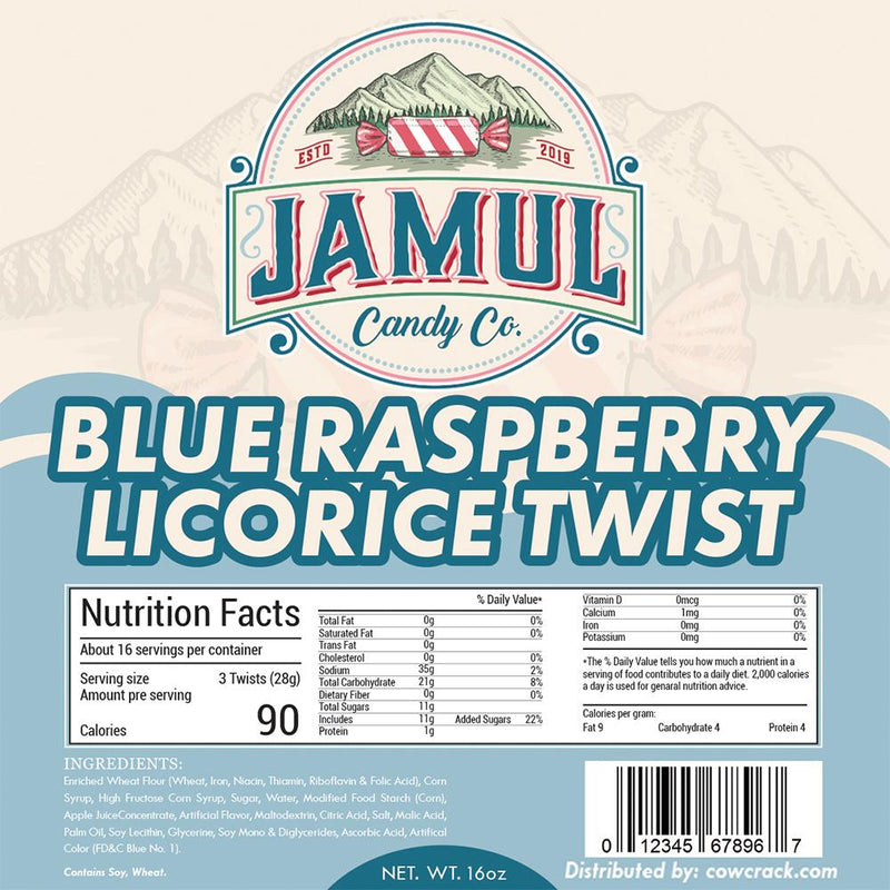 Jamul Candy Co. Blue Raspberry Licorice 16 OZ - Cow Crack