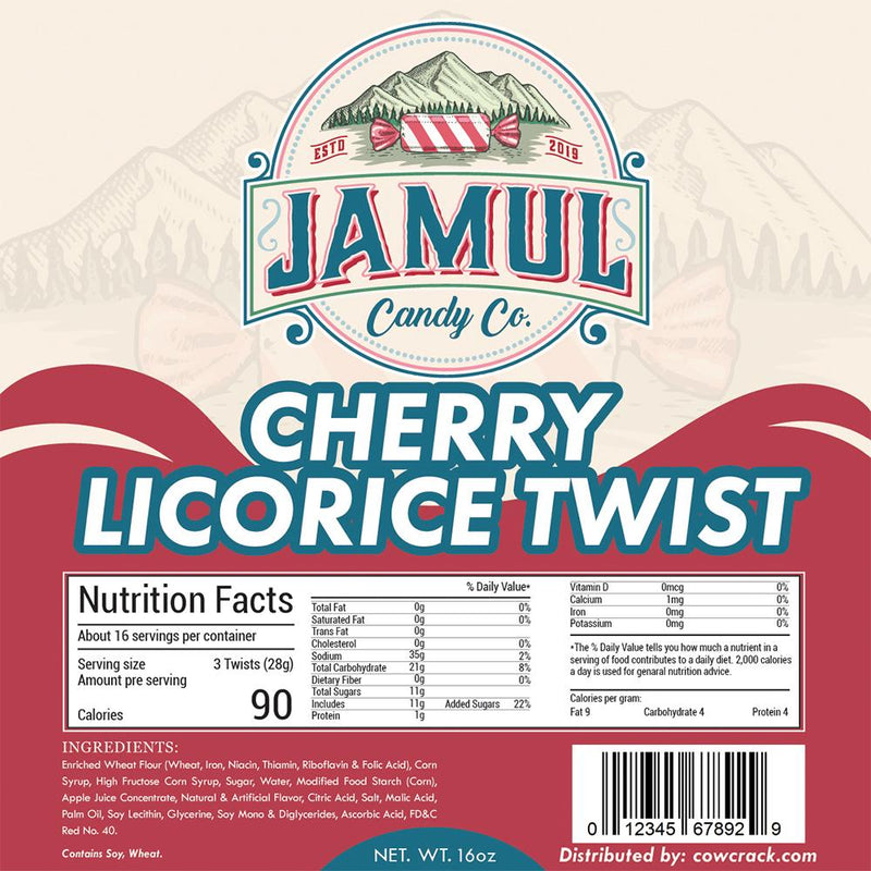 Jamul Candy Co. Cherry Licorice 16 oz - Cow Crack