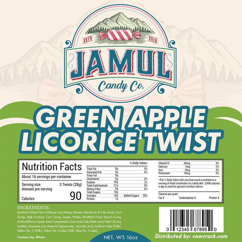 Jamul Candy Co. Green Apple Licorice 16 OZ - Cow Crack