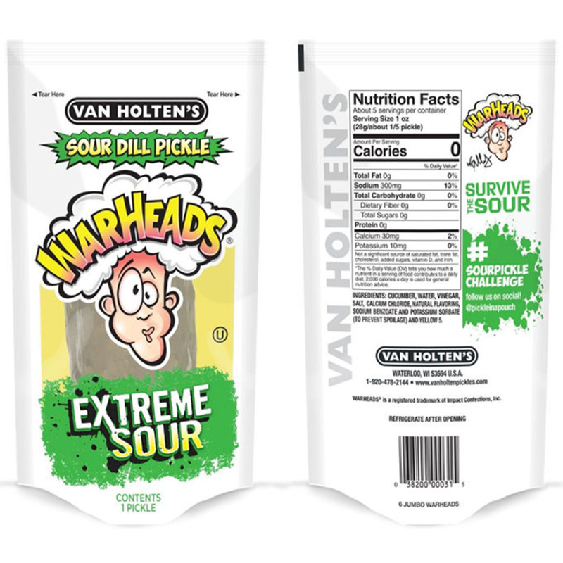 Van Holten's Warheads Extreme Sour Dill Pickle in a Pouch